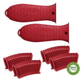 6 Pieces Of Red Silicone Pot Handle; Silicone Thermal Handle Holder; Auxiliary Pot Handle Sleeve; Suitable For Frying Cast Iron Frying Pan; Metal