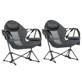 Hammock Camping Chair Set of 2, Adjustable Back Folding Swinging Hammock Chair with Cup Holder and Padded Seat, Gray