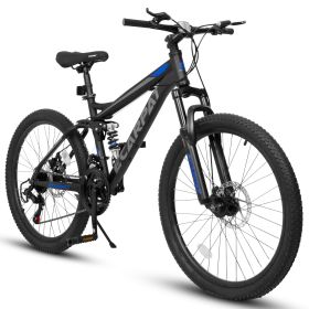 A2660 26 Inch Mountain Bike, 21-Speed Disc Brakes, Durable Frame, Front, Rear Dual-Shock Absorption, Unisex For Commuting, Travel, School, Mounta (Option: Black)
