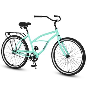 S26204 26 Inch Beach Cruiser Bike For Men And Women, Steel Frame, Single Speed Drivetrain, Upright Comfortable Rides, Multiple Colors (Option: Green)