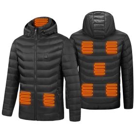 Heated Jacket Electric Heating Coat Lightweight Winter Hooded Jacket with 3-Level Heating Modes 8 Heating Zones Detachable Zipper Hood (Option: L)