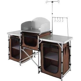 VEVOR Folding Camping Kitchen Table: Portable Outdoor Cook Station with 3 Storage Cupboards, Detachable Windscreen, and Carrying Bag (Default: Default)