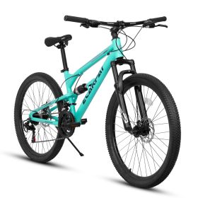 A26207 26 Inch Steel Frame Shock Fork Plus Shock Absorber 21-speed Unisex Mountain Bike (Option: Blue)