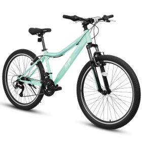 A24208D Mountain Bike 24 26 Inch, High-Density Carbon Steel Frame, 21 Speed, Front Suspension, Dual V-Brakes, Pre-Assembled For Men Women Teens (Option: Green)