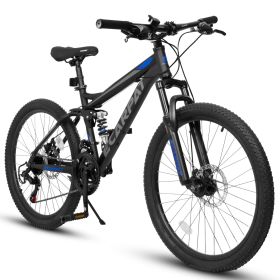 A2760 27.5 Inch Full Suspension Mountain Bike, Front And Rear Dual Shock Absorbers, Mechanical Disc Brakes, 21-Speed, Suitable For Men And Women, (Option: Black)